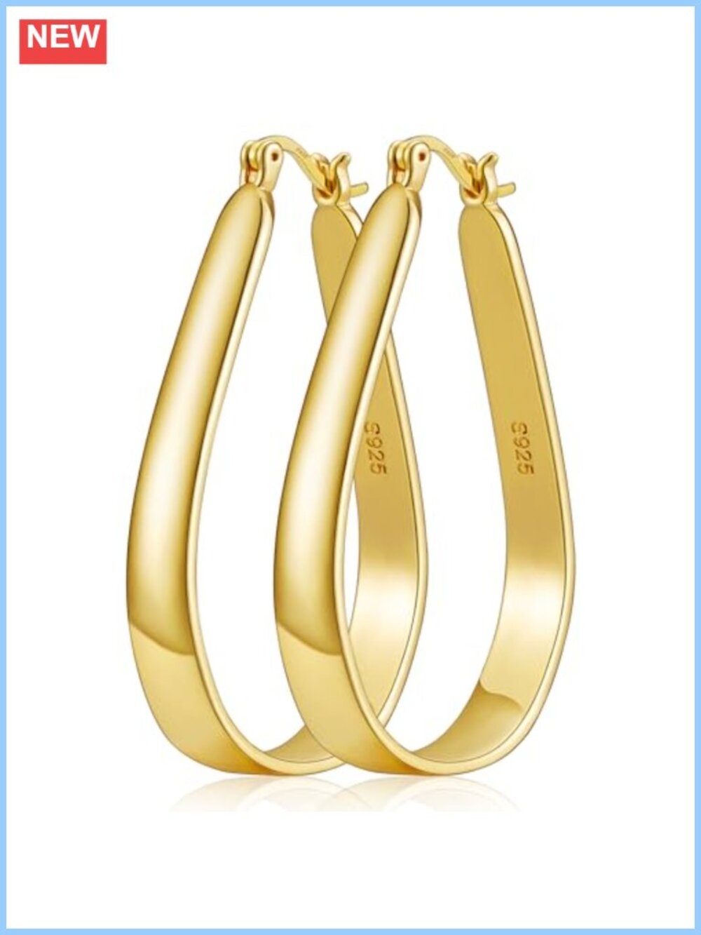 14K Gold Plated Oval Hoop Earrings Lightweight Hypoallergenic 20/30/40mm
